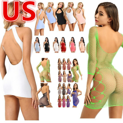 #ad US Sexy Women Bodycon Mini Dress Fishnet See Through Babydoll Nightwear Clubwear $5.51