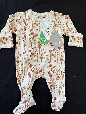#ad Coccoli NWT Ivory Brown Floral Tencel Dual Front Zip Footie Newborn $24.00