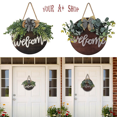#ad Welcome Wreaths for Front Door Cafe Welcome Sign Hanging Outdoor Wall Decor US $12.97