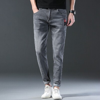#ad Men#x27;s Gray Skinny Jeans 2023 New Business Fashion Slim Straight Denim Trousers $44.45