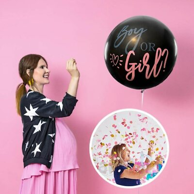 #ad Baby Gender Reveal Balloon Jumbo 36 Inch black pink and blue confetti boy girl $4.99