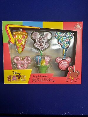 #ad 2024 Disney Parks Eats Snacks 6 Ornament Set Macaroon Ice Cream Pizza Doughnut $89.99