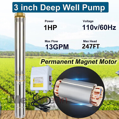 #ad 3 in 1 HP Deep Well Submersible Pump 110V 60Hz 13GPM 247 ft Max100ft Cord $136.50