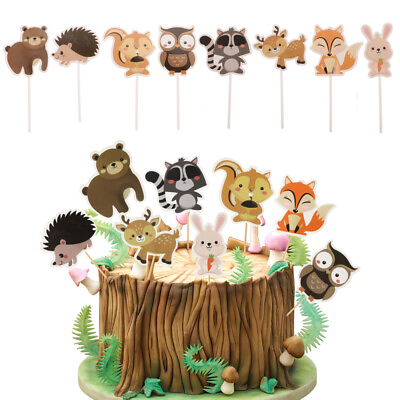 #ad Forest Animal Cake Toppers 24pcs Woodland Cupcake Decorations $10.28