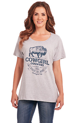#ad Cowgirl Up Womens Country Scoop Neck Heather Grey 100% Cotton S S T Shirt $47.99