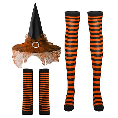 #ad Teens Adult Witch Costume Christmas Cosplay Striped 3Pcs Outfits Dress Up Party $12.08