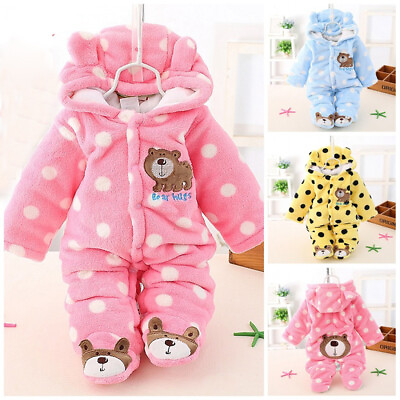 #ad Newborn Baby Jumpsuit Outfit Hoody Coat Winter Infant Rompers Toddler Bodysuit $16.99