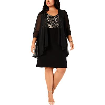 #ad Connected Apparel Womens Metallic Sheer Cocktail And Party Dress Plus BHFO 1584 $13.99