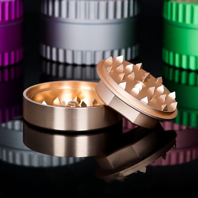 #ad 63mm 2 Layer Aluminum Alloy Herb Grinder with 4 Angle Groove Shape Grinder Gold $13.81