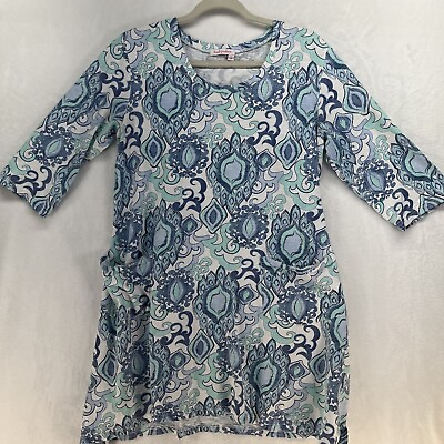 #ad FRESH PRODUCE Women#x27;s L Floral 3 4 Sleeve 100% Cotton Dress Pockets USA MADE $26.99