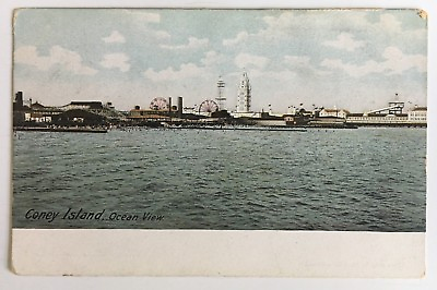 #ad NY Postcard Coney Island Brooklyn Ocean View sky line waterfront rides buildings $6.99