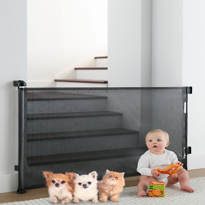 #ad Retractable Baby Gates Mesh Pet Gate 33quot; Tall Extends to 55quot; Wide Black $64.59