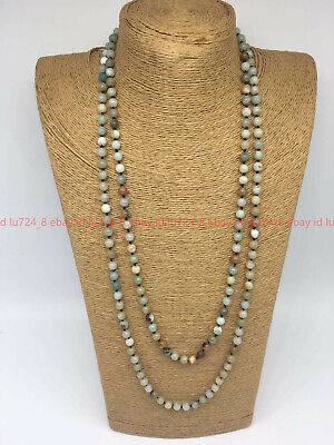 #ad Long 18 100quot; 8mm Natural Amazonite Gemstone Beads Handmade Knot Jewelry Necklace $7.51