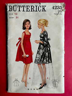 #ad Rare 1960’s Misses Empire Style Tent Dress Butterick 4235 Sewing Pattern 10 UC $29.99