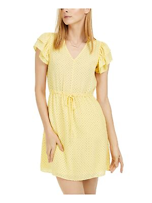 #ad MAISON JULES Womens Yellow Short Sleeve V Neck Short Sheath Dress Juniors S $7.99