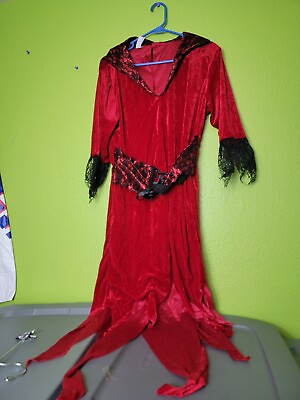 #ad Goth Witch Costume Womens Red Gown Dress Vampire XL Red Seasonal Visions $19.79
