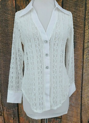 #ad NWOT For Love amp; Lemons Skivvies Sheer Lace Blouse Womens M White LS Top $50.00