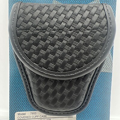 #ad Bianchi 7900 AccuMold Covered Handcuff Case Hidden Snap Black Basket Weave 22063 $49.50
