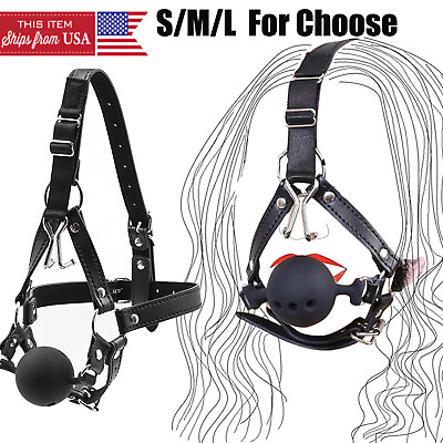 #ad Silicone Breathable Open Mouth Gag Head Harness Restraint With NoseHook Headgear $12.89