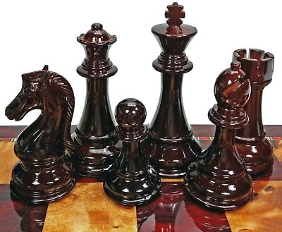 #ad Large Staunton Burgundy amp; Natural Gloss 4 1 4 King Chess Men Pieces Set NO BOARD $99.95