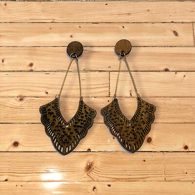 #ad Large Wooden Brown Afro Dangle Earrings Motherland Tribal $3.99