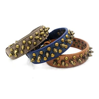 Dog Collar With Rivets XS S M L XL Dog Spikes Leather Collar $13.68