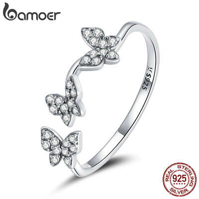 #ad BAMOER Women S925 Sterling Silver CZ Butterfly Girl Wedding Ring Fashion Jewelry $9.26