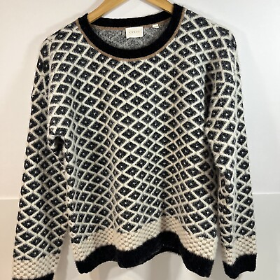 #ad CYRUS Women#x27;s Dover Sweater Fuzzy Diamond Pattern Black White Sz Small EUC $15.94