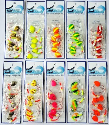 #ad 6 Walleye Spinner Lure Tandem #4Hook Bait Harness Colo 2 Blade 50quot; 14# Snell $13.95