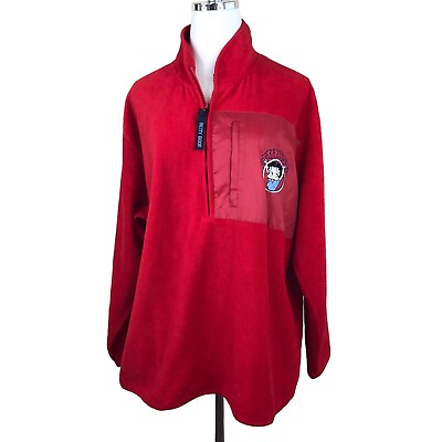 #ad Betty Boop Jacket Womens XL Red 1 4 Zip Fleece Satin Embroidery Logo Pullover $23.23