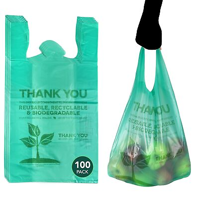 #ad Eco Green Plastic Bags Biodegradable Shopping Bags compostable Thank You Bags... $19.52