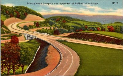 #ad 1940s PA Turnpike Approach of Bedford Interchange Pennsylvania Vintage Postcard $6.75