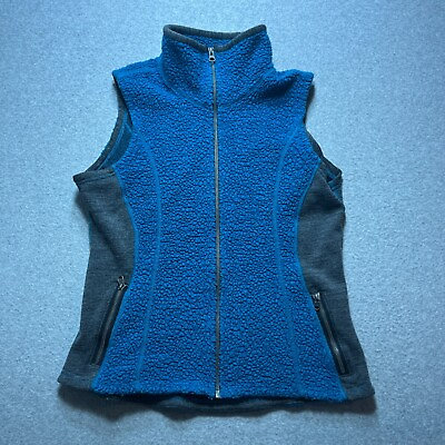 #ad Kuhl Vest Womens Medium Blue Full Zip Fleece Wool Polyester Nylon Outdoor Hike $17.88