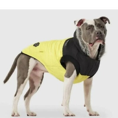 #ad Canda Pooch True North Fleece Size 40 Lined Hooded Dog Parka Yellow And Black... $42.00
