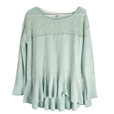 #ad Free People Womens Knit Lace Top Ruffled Hem Sm Mint Green Long Sleeve Kristobel $24.88