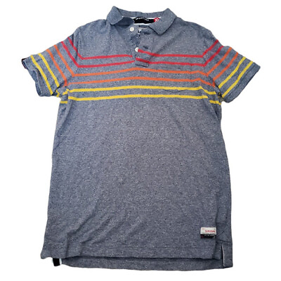 #ad SUPERDRY Polo Shirt Men#x27;s Size XL Super Sunrise Bay Striped Gray Red Yellow $17.95