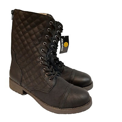 #ad Joe Boxer Sz 9 Women#x27;s Atlas Black Quilted Mid Calf Fashion Combat Boots Shoes $25.00