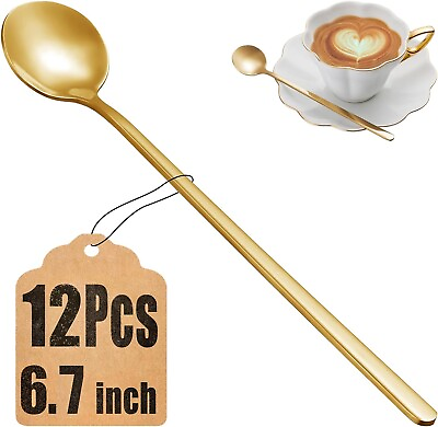 #ad 12 Pcs Stainless Steel Ice Cream Cocktail Teaspoons Coffee Soup Tea Long Spoons $9.49