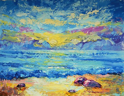 #ad Abstract Sunset Oil Painting Impressionist Seascape Textured Sky Ocean Landscape $1234.80