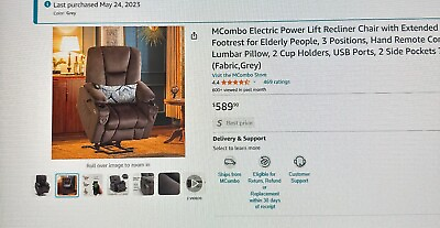 #ad Power assist chair beautiful furniture in a soft dark grey fabric. $300.00