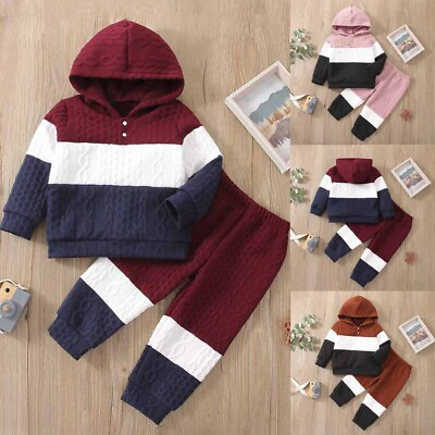 #ad Toddler Kids Boys Girls Patchwork Long Sleeve Hooded Trousers Clothes Outfits $16.99