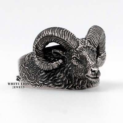 #ad Horned Sheep Ram Animal Zodiac Aries 925 Silver Solid Detailed Men Biker Ring $104.30