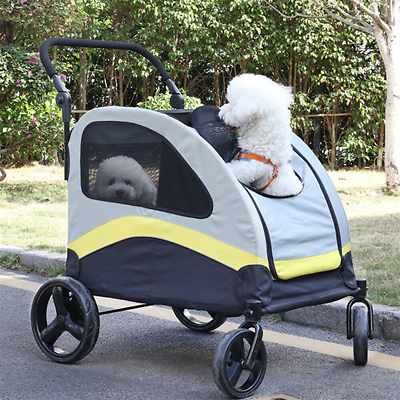 #ad Large Double Seat Pet Stroller Divider Travel Trolley Pushchair for 2 Dogs Cats $126.92