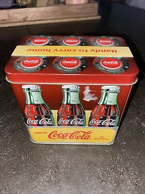 #ad Coca Cola Metal Tin with Handle Item #C1473 6 Pack of Bottles Design $8.99