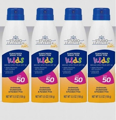 #ad 4 Cans SPF 50 Kids Sunscreen 5.5oz Spray Studio Selection Sun $21.95