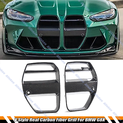 #ad FOR 2021 2023 BMW M3 G80 M4 G82 G83 REAL CARBON FIBER V STYLE NOSE GRILL GRILLE $435.00
