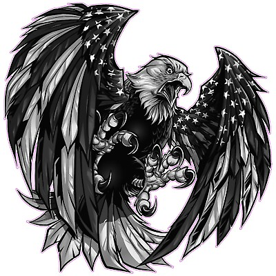 #ad Screaming American Flag Bald Eagle Wings Black and White decal 12quot; $13.95