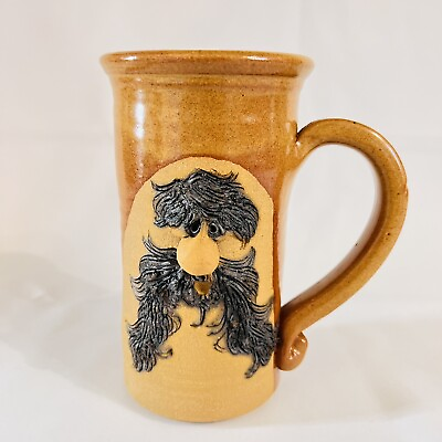 #ad Rare Ugly Face Stoneware Pottery Mug 3d Black Hair Beard Mustache Big Ball Noise $39.98