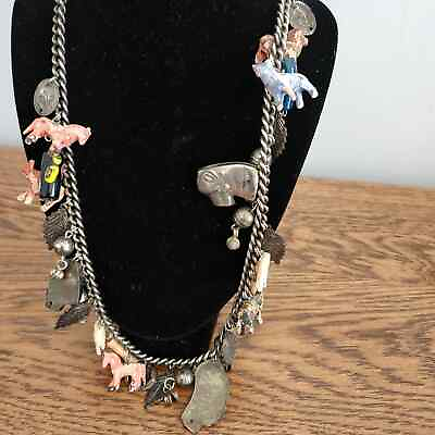 #ad Vtg Animal Coin Charms Chain Necklace 20quot; $45.00