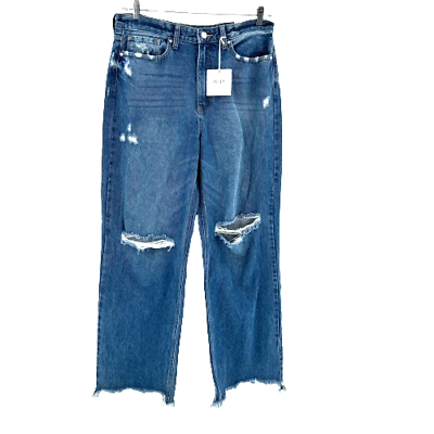 #ad JBD 90#x27;s Distress High Rise Baggy Straight Raw Hem Jeans Womens Size 31 Blue New $39.99